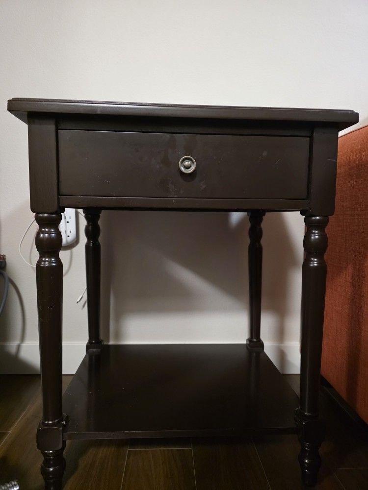 Dark Brown Wood Side Table / Nightstand