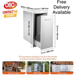 OBO New VEVOR Pull Out Drawer Trash Bin With Sliding Rails In Stainless Steel