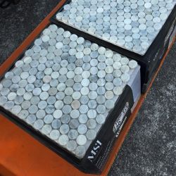 Capri Blue Penny Round Honed Marble Mosaic Tile — $10/Sheet — 83 Sheets New