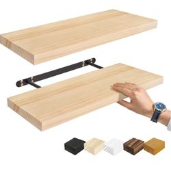 Sorbus Wood Floating Shelves for Wall - 24” Solid Wood Shelves for Bathroom Decor, Books, Bedroom & Living Room - Set of 2 Natural Wall Mounted Kitche