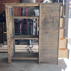 🔥🔥🙌 5-Drawer Wood Chest with Open Shelving – Rustic Brown – Solid & Spacious