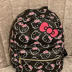 Hello Kitty Black Leather Mini Backpack With Pink Bow