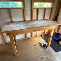 Free shelving and shop table.