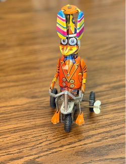 Vintage Tin Wind-Up Duck on Tricycle Toy