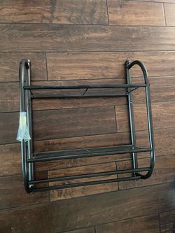 Two tier bronze metal bathroom shelf towel rack
