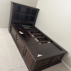 Twin Bed With Shelves, Drawers, And outlets 