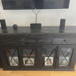 Wooden Console w/glass Doors
