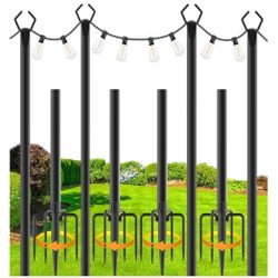 4 Pack 10Ft String Light Poles,Light Poles for Outside Lights with Fork,Outdoor Brackets Hanging Lights,Metal Stand for Deck Patio,Backyard