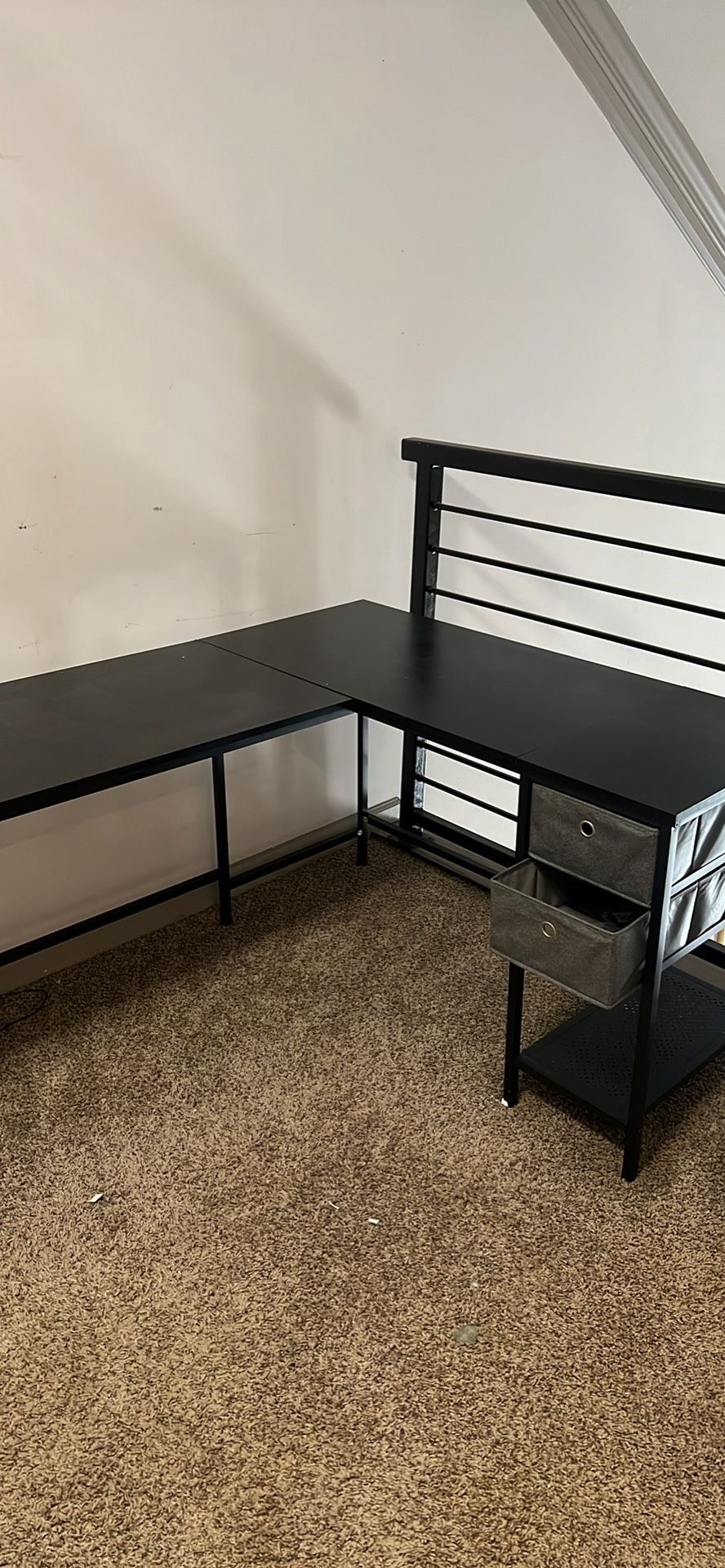 Sleek Modern L-Shaped Black Office Desk with Storage Drawers