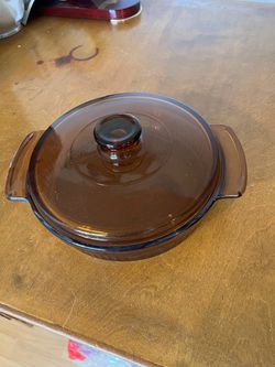 Vintage Amber Glass Covered Casserole Dish – $30