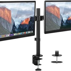 Dual Monitor Mount Double Monitor Desk Stand Two Heavy Duty Full Motion Adjustable Arms Fit 2 Computer Screens 17-27 Inch C - Clamp and Grommet Base