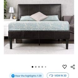 Queen Bed Frame (Slatted, Faux Leather)