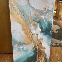 Large Abstract Teal Wall Art  BRAND NEW $70