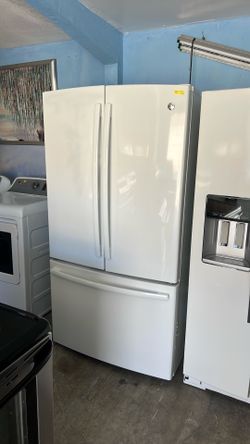 GE white counter depth French door refrigerator