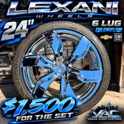 USED 24” CHROME LEXANI WHEELS WITH TIRES ($1,500 For the set)