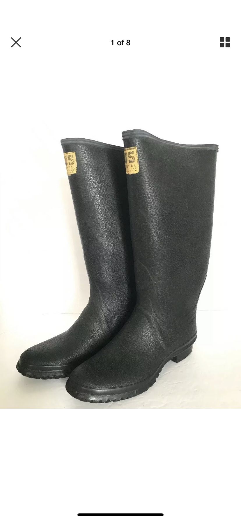 Size 10 US Royal Tempered Rubber Boots Vintage There is no size marked on the boot. They were tried on by a model and measured for size they fit a US