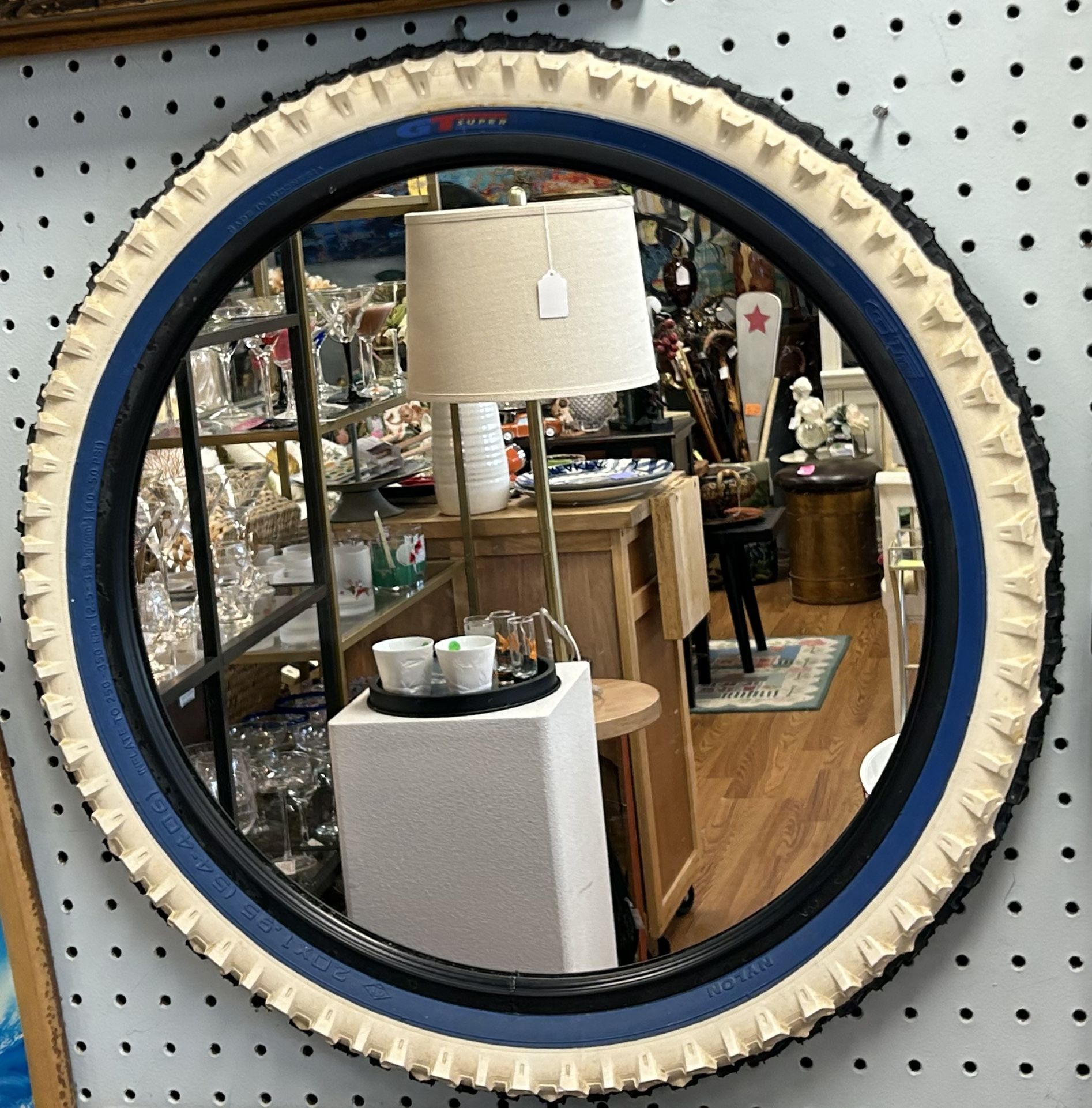 Vtg IKEA Volda BMX Tire Mirror 90s Blue & White 19.5” Man Cave Y2K Biker Cycling