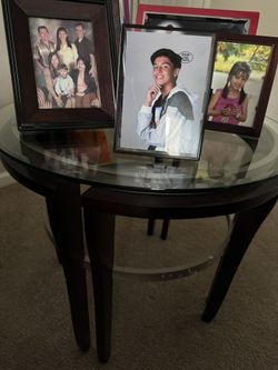 Two Glasses Tables, Brown Color.