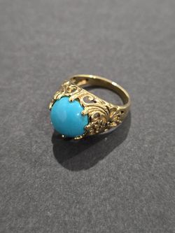 925 Stamped Gold Tone Silver Ring With Beautiful Turquoise Stone
