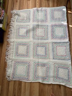 Handmade Crochet Granny Square Throw Blanket – Cream Pastel Afghan