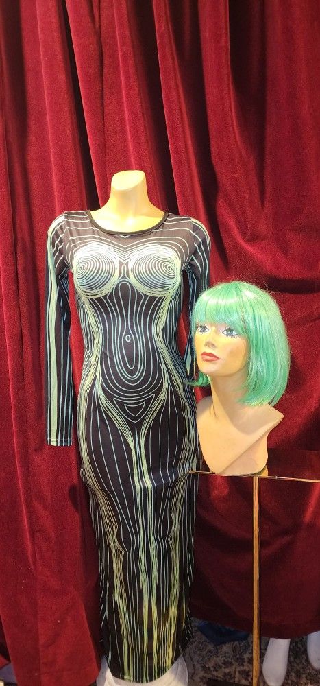 Green Body Xray DRESS & WIG XTRA See Other Costumes!!