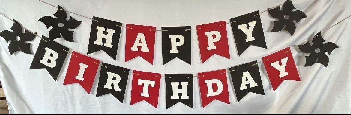 Happy Birthday Banner red black white Karate