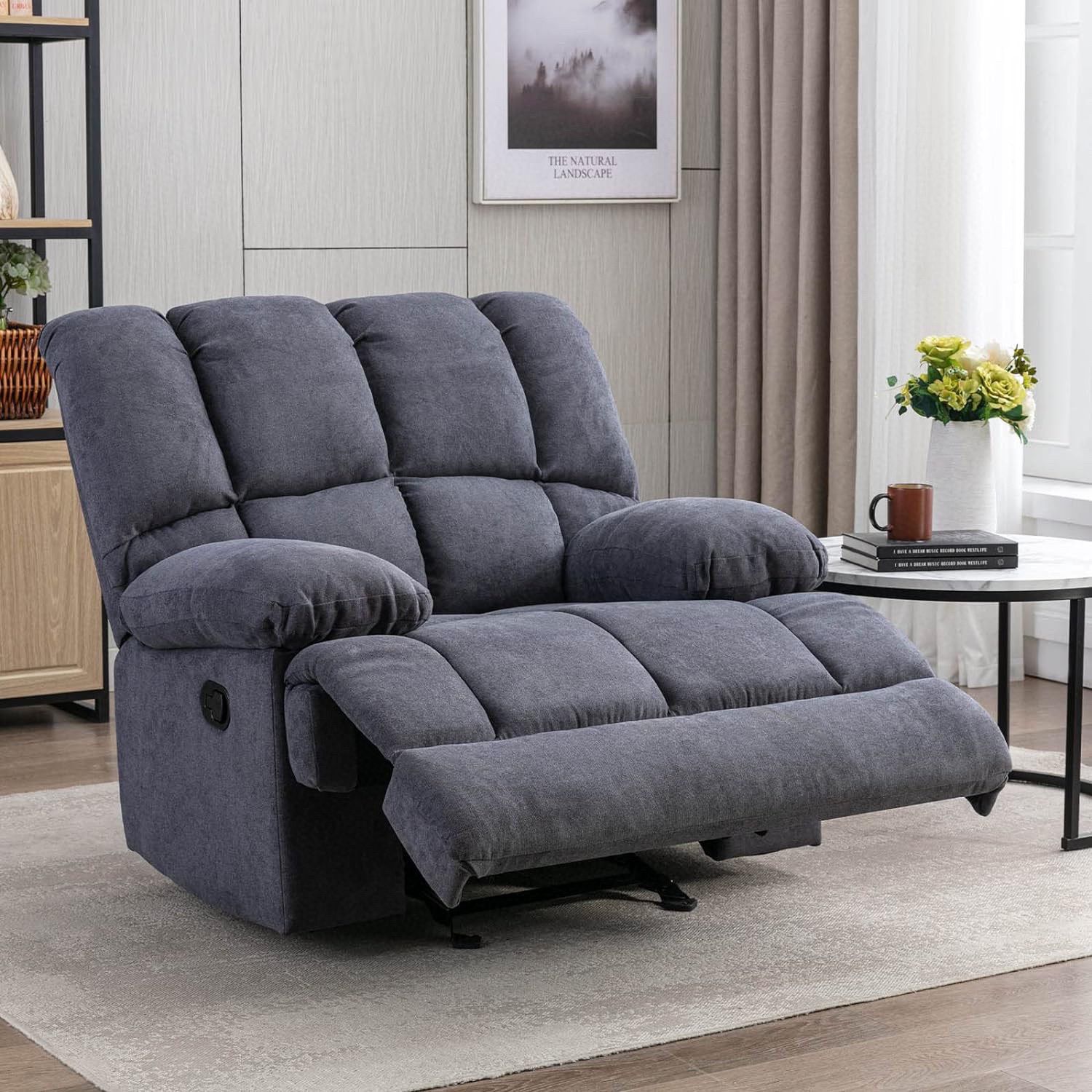 Set of 2 Oversized Rocker Recliner Chair, Manual Recliner Single Sofa Couch, Soft Fabric Overstuffed Rocking Chair