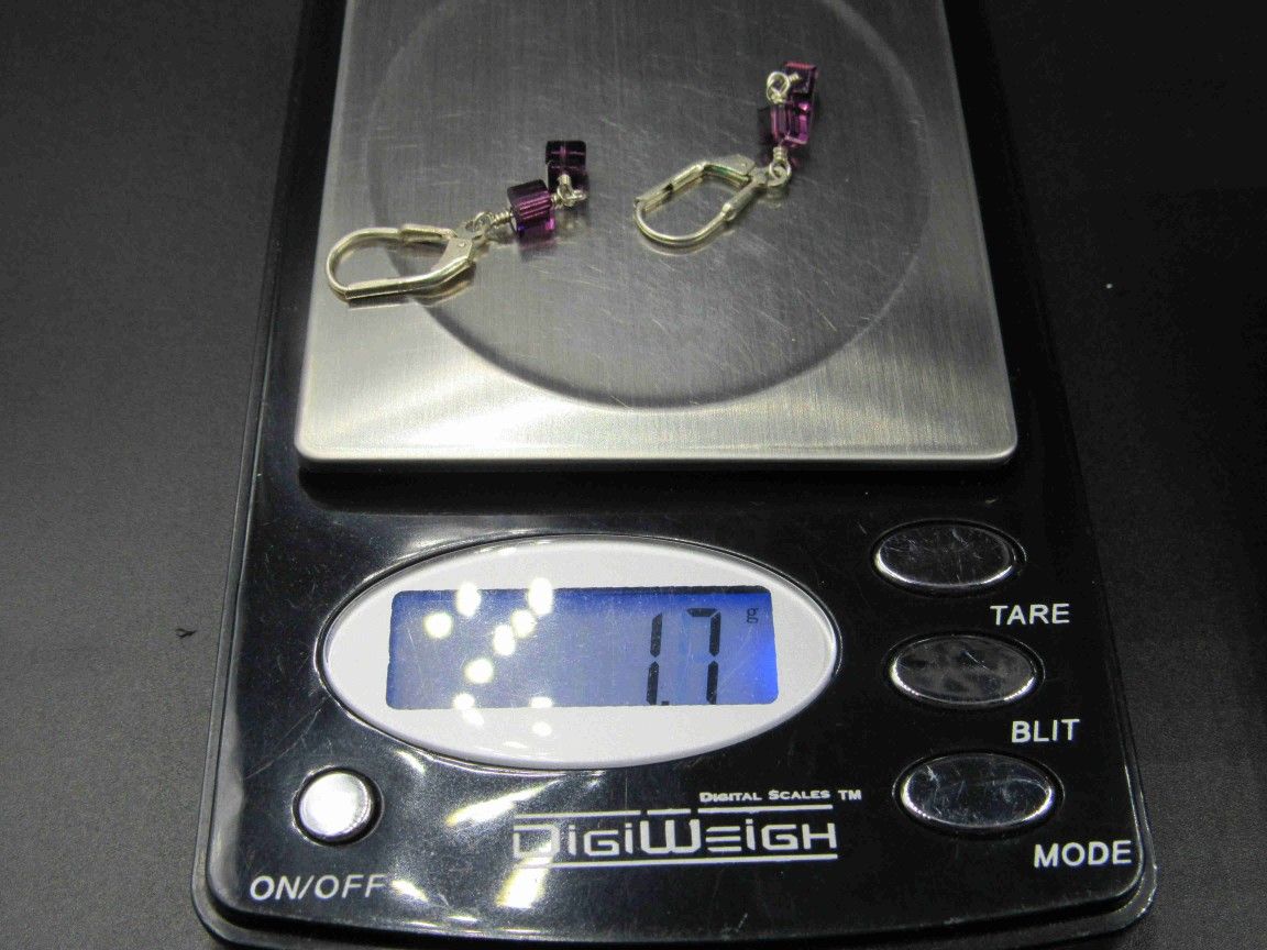 Sterling Silver Purple Box Crystal Earrings Vintage Wedding Engagement Anniversary Beautiful Everyday Minimalist Cute Sexy
