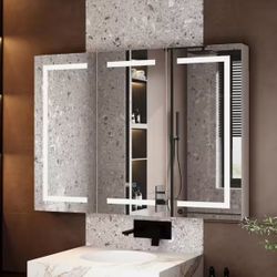 FUFU&GAGA 47.2 in. W x 35.4 in. H Rectangular Surface Mount Bathroom Medicine Cabinet with Mirror, A