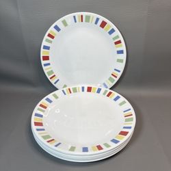 Corning Corelle Memphis Dinner Plates 10” Multicolored Set Of 8 Plates *These are used and thus show minor wear* 