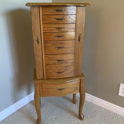 Queen Ann Solid Oak Jewelry Cabinet 