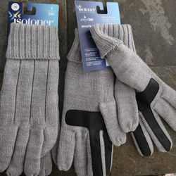 Isotoner Mens Grey Waffle Knit Gloves With Smartouch Technology 