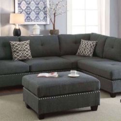New Gray Or Black Sectional And Ottoman Sofa Couch 