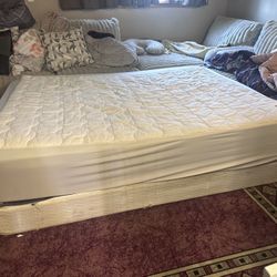 Queen Size Mattress And Metal Box Spring And Foam Topper