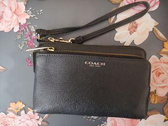 Double zipper Coach wrist wallet black