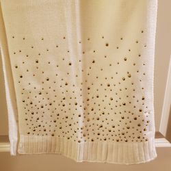 Beige Womens Glam Bling Gold Rhinestone Scarf Charming Charlie Acrylic Long Off White Rare