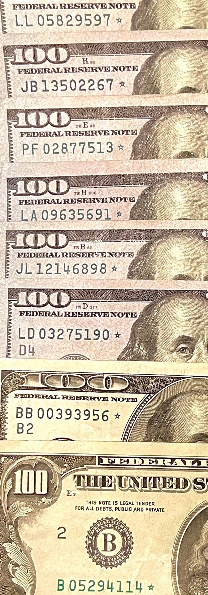 $100 Dollar Star Note Serial Numbers (8) Best Offer