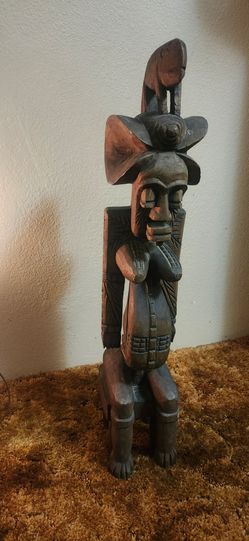 Large Vintage Hand-Carved African Senufa Style Totem Sculpture