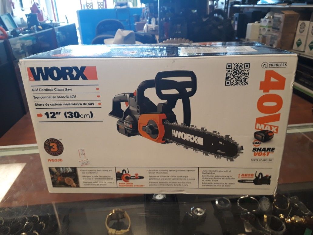 Worx 40v cordless chainsaw 12' blade