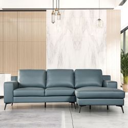 Brand New Blue Leather Modern Style Sectional Sofa