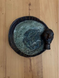 Handmade Ceramic Art Dish with Sculpted Head
