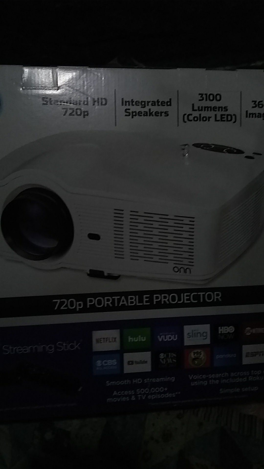 Onn 720p portable projector includes Roku streaming stick