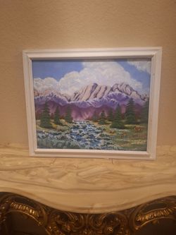 Framed Mountain Landscape Oil Painting