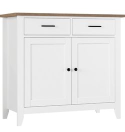 White Sideboard Cabinet with Wood Top