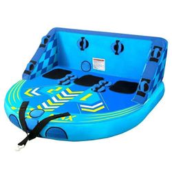 3 Person Inflatable Towable Tube for Boating, Waterskiing with EVA Foam Seat Pads-Blue