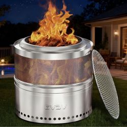 Smokeless Firepit, 20 Inch Outdoor Fire Pit with Grill & Removable Ash Pan, Hollow-Carved Design, Camping Fire pits for Outside Wood Burning, Portable