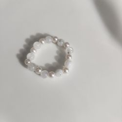 New Moonstone  Faux Pearl Stretchy Beaded Ring 
