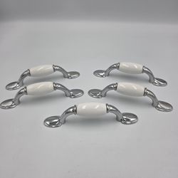 5 Liberty 3406 Chrome & White Ceramic Cabinet Drawer Pull Handles 5"