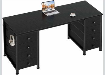 Black Office Desk with 7 Fabric Drawers