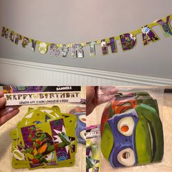 TMNT Birthday Banner and 8 Masks